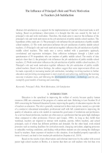 THE INFLUENCE OF PRINCIPAL’S ROLE AND WORK MOTIVATION TO TEACHERS JOB SATISFACTION